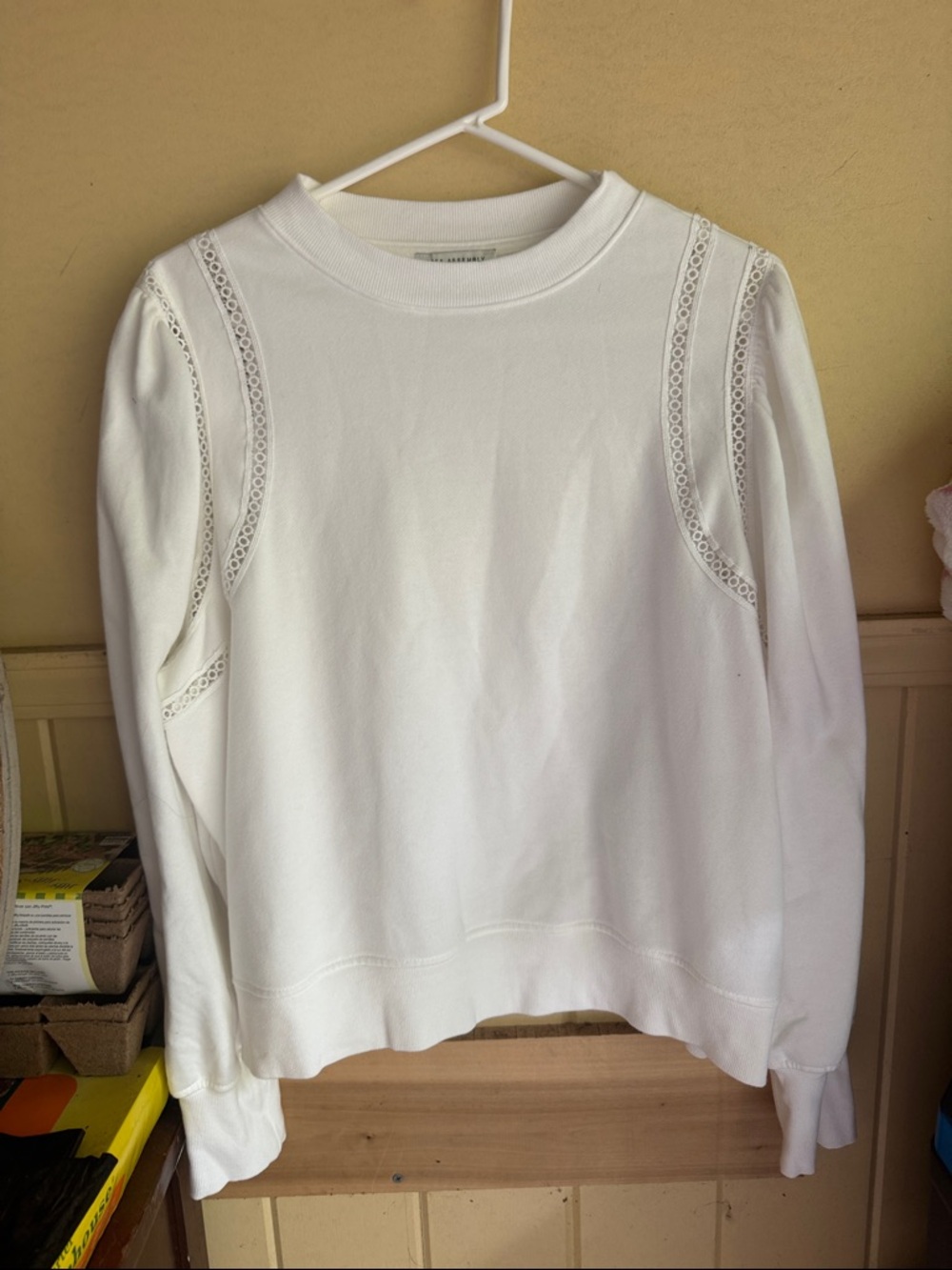 White Lace-Trim Pullover Sweatshirt - Women's Top